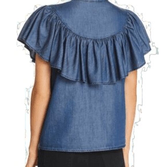 AQUA Chambray Ruffle VIX Shirt NWOT - Picture 2 of 4